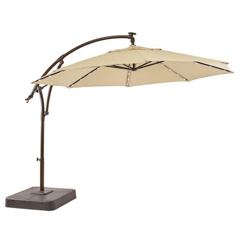 11 Foot Offset Patio Umbrella With Solar Lights - Patio Furniture