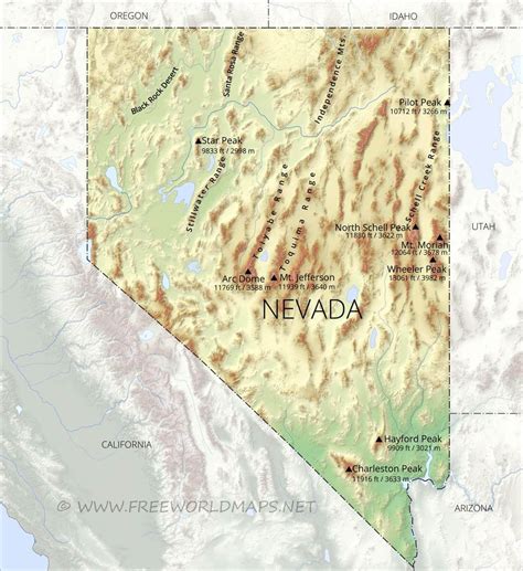 Physical map of Nevada