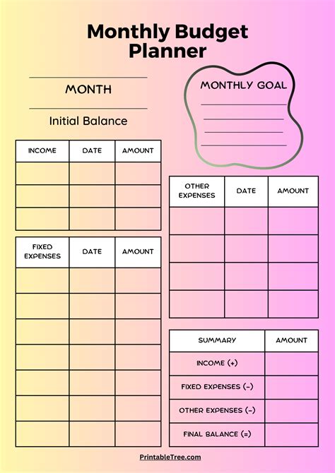 Monthly Budget Planner Printable