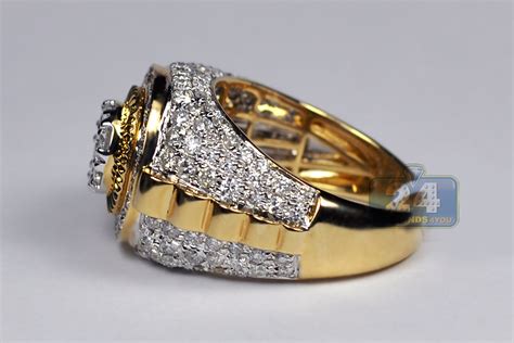 Mens Diamond Cluster Pinky Ring 14K Yellow Gold 3.22 ct