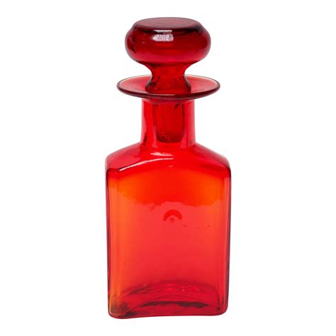 Mid-Century Modern Blown Glass Red Bottle With Stopper | Chairish