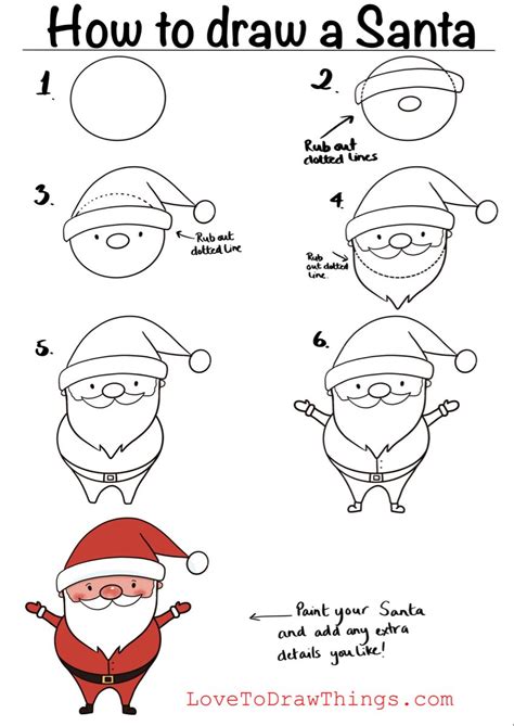 How to draw a Santa in 6 steps | Easy christmas drawings, Christmas drawing, Art drawings for kids