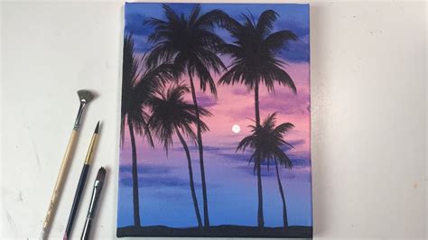 Acrylic Painting for Beginners on Canvas | Calm Sunset Palm Tree| Acrylic Painting Easy Step by ...