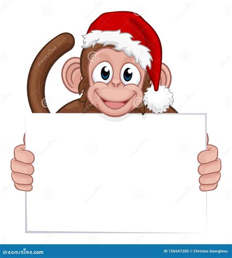 Christmas Monkey Cartoon Character in Santa Hat Stock Vector ...