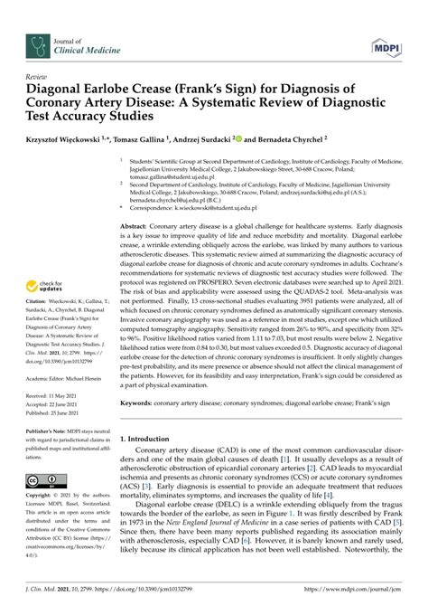 (PDF) Diagonal Earlobe Crease (Frank’s Sign) for Diagnosis of Coronary Artery Disease: A ...