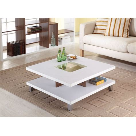 Modern Square Coffee Table in White Wood Finish with Bottom Shelf in 2021 | Coffee table square ...