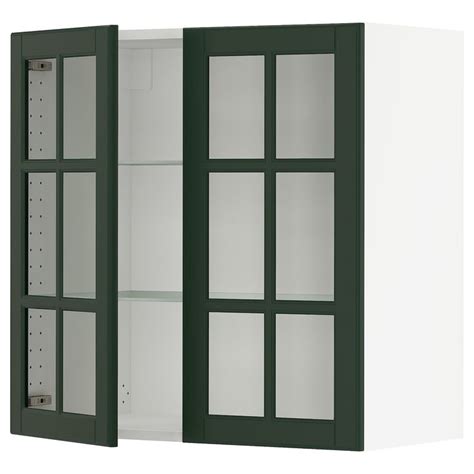 SEKTION Wall cabinet with 2 glass doors, white/Bodbyn dark green, 30x15x30" - IKEA | Wall ...