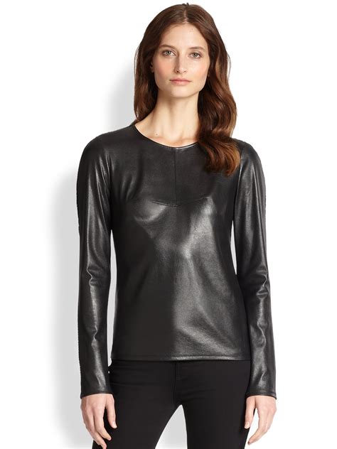 Bcbgmaxazria Mesh-Back Faux Leather Top in Black | Lyst