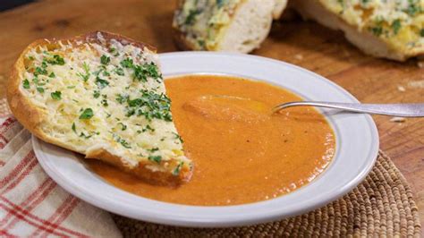 Roasted Garlic Tomato Soup with Cheesy Garlic Bread | Recipe - Rachael ...