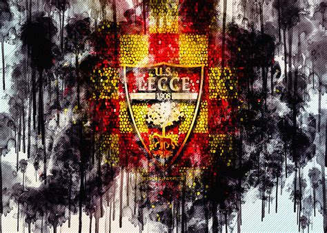 Lecce Fc Glitter Logo Serie A Red White Checkered Soccer Painting by ...