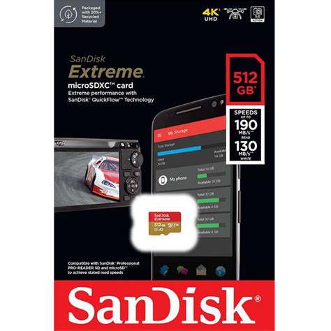 SanDisk Extreme Micro SD 512GB Memory Card Dash Action Cam 190Mb/s ...