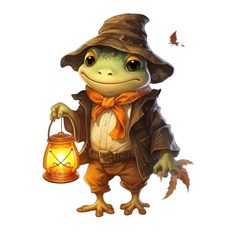 Cute Halloween Pumpkin Head Frog Illustration Carrying A Lantern, Pumpkin Face, Halloween ...