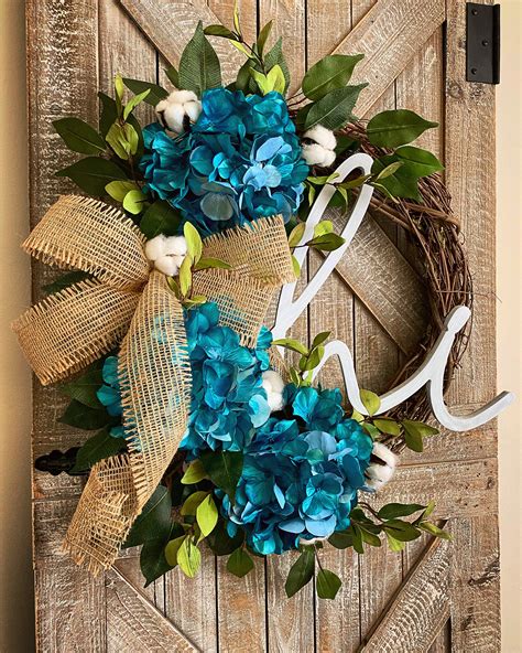 Hydrangea Wreath, Outdoor Wreath, Turquoise Wreath Hydrangea, Wreaths ...