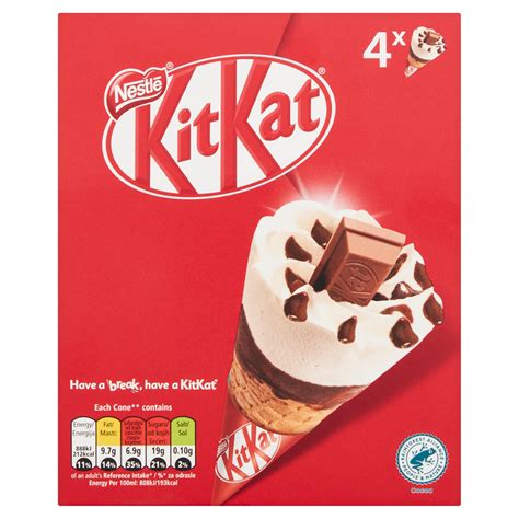 KitKat Vanilla & Chocolate Ice Cream Cones 4 x 110ml | Ice Cream Cones, Sticks & Bars | Iceland ...