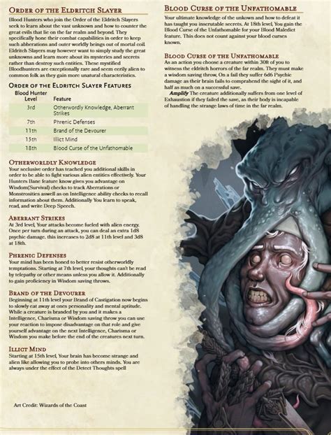 Order of the Eldritch Slayer. A subclass for Matt Mercers revised bloodhunter. Learn how ...