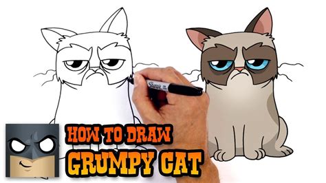 How to Draw Grumpy Cat- Step by Step Drawing Tutorial Video in 2020 ...