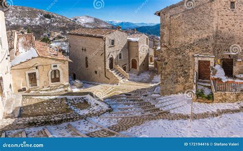 The Beautiful Village Santo Stefano Di Sessanio on a Winter Morning. Abruzzo, Italy. Stock Photo ...