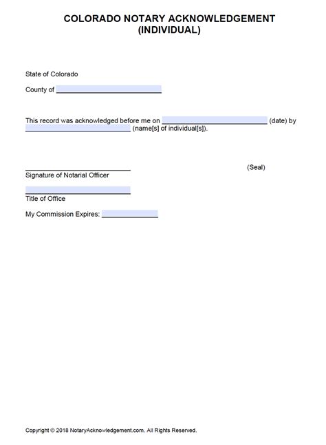 Free Colorado Notary Acknowledgement Forms - PDF - Word