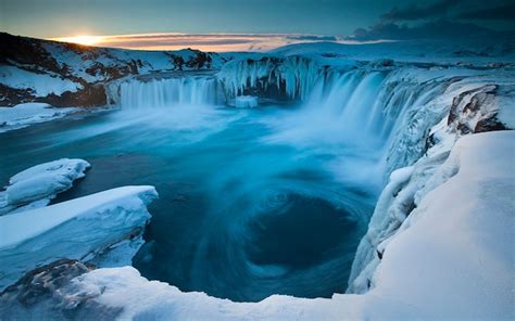 Goðafoss Waterfall Winter Iceland Desktop Wallpaper Hd 3200x2000 ...