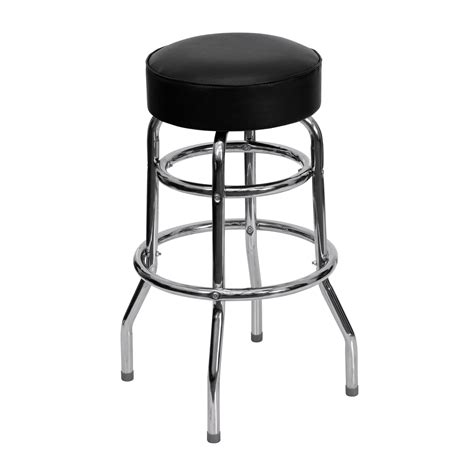 Flash Furniture Double Ring Chrome Bar Stool with Black Vinyl Swivel Seat by OJ Commerce FD-D ...