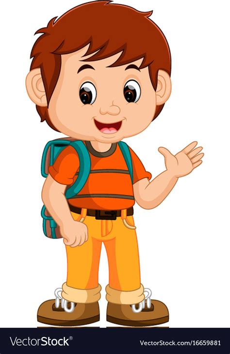 Cute boy with backpack cartoon Royalty Free Vector Image