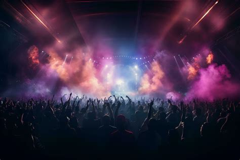 Concert crowd in front of a bright stage with lights and smoke Ai Generated 30491778 Stock Photo ...