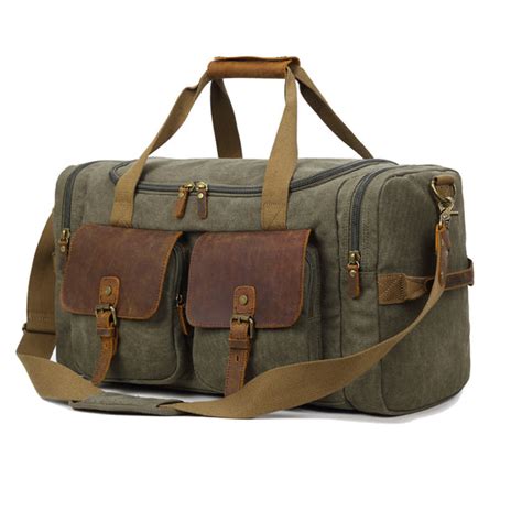 Canvas Leather Mens Large Black Weekender Bag Gray Duffle Bag Luggage ...