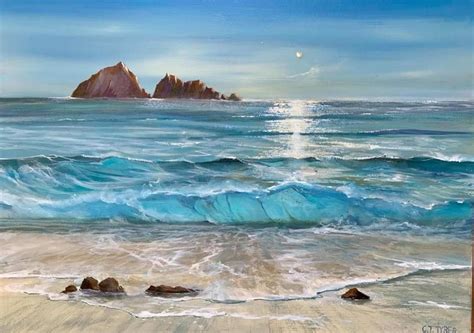 Commission painting ocean skyline oil painting ocean beach painting sea ...