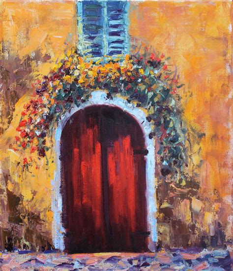 Red Doors, Tuscany Italy by Terry Ouimet, Street Scene, Oil Painting, Landscape painting, Plein ...