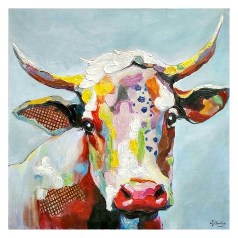 50 X 50-in Colorful Cow Canvas | At Home