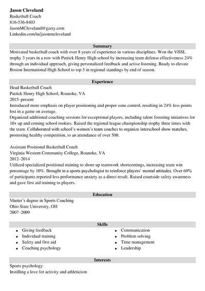 Basketball Coach Resume Sample and Guide (+Template)