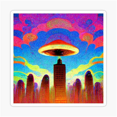 "Alien Invasion Area 51 UFO Psychedelic Extraterrestrial Unidentified Flying Object " Sticker ...