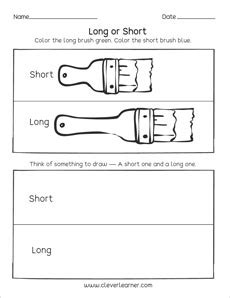 Free printable worksheets on measuring length, long and short.