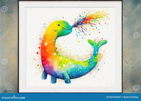 Colourful Rainbow Nessie the Loch Ness Monster Watercolor Painting Animal Animals Stock ...