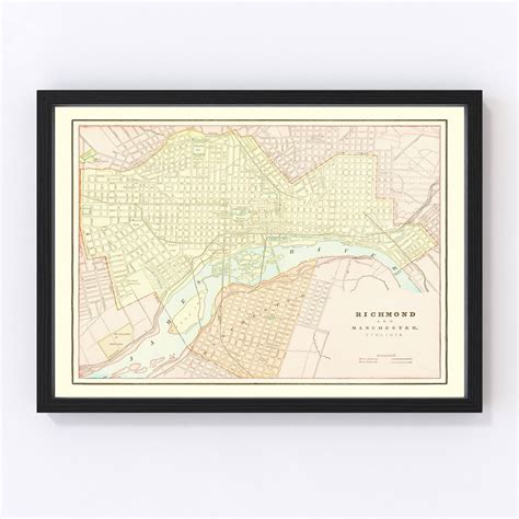 Richmond Map 1895 Old Map of Richmond Virginia Art Vintage Print Framed ...