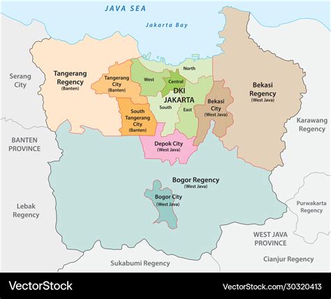 Administrative map metropolitan jakarta Royalty Free Vector