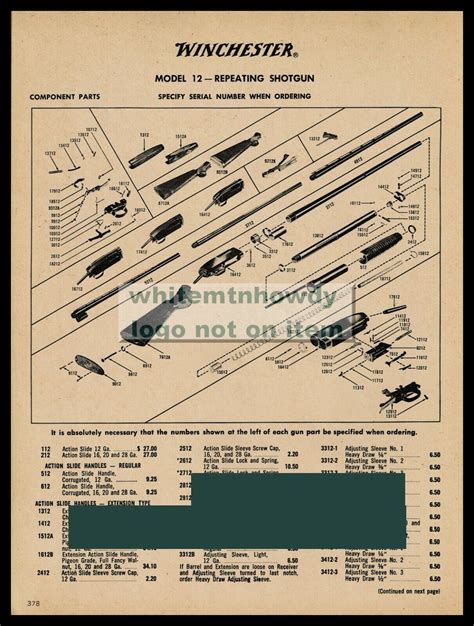 1970 WINCHESTER Model 12 Repeating Shotgun 3-page Schematic Parts List | eBay