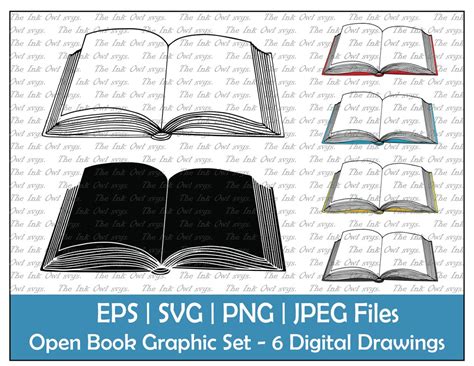 Open Book Outline Clipart Drawing Illustration / PNG JPG - Etsy