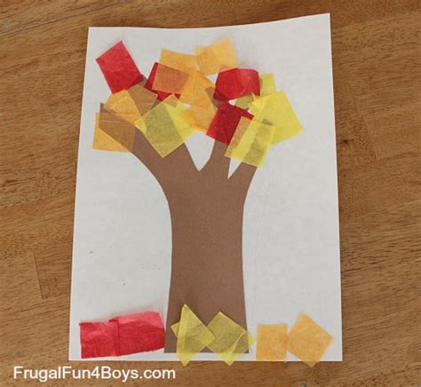 Fall Tree Art with Tissue Paper Leaves - Frugal Fun For Boys and Girls