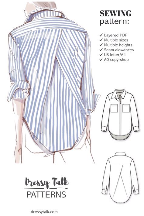 Sewing Pattern - Oversizes Women's Shirt With Back Pleat | Shirt sewing pattern, Shirt patterns ...