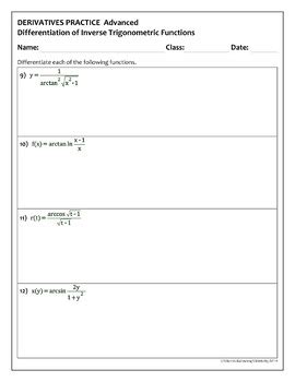 Derivatives of Inverse Trig Functions - Practice Advanced (15 problems)