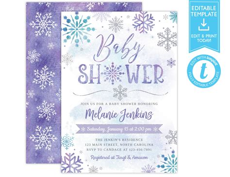 Winter Wonderland Baby Shower Invitation Purple Silver | Etsy