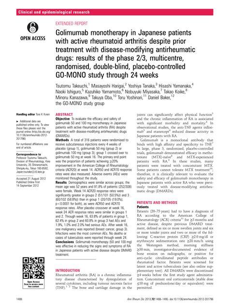 (PDF) Golimumab monotherapy in Japanese patients with active rheumatoid ...