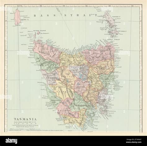 Tasmania in counties. STANFORD 1894 old antique vintage map plan chart Stock Photo - Alamy