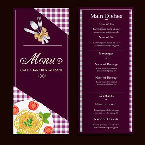 Restaurant menu design with classical violet background Vectors graphic art designs in editable ...