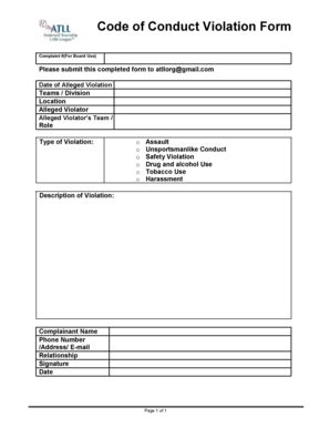 Fillable Online Code of Conduct Violation Form Fax Email Print - pdfFiller