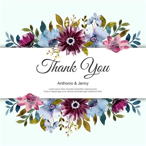 Premium Vector | Thank you card with watercolor flower border