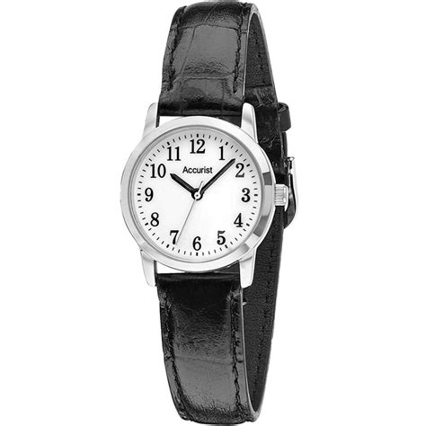 Accurist Classic White Dial Black Leather Strap Ladies Watch LS674WA