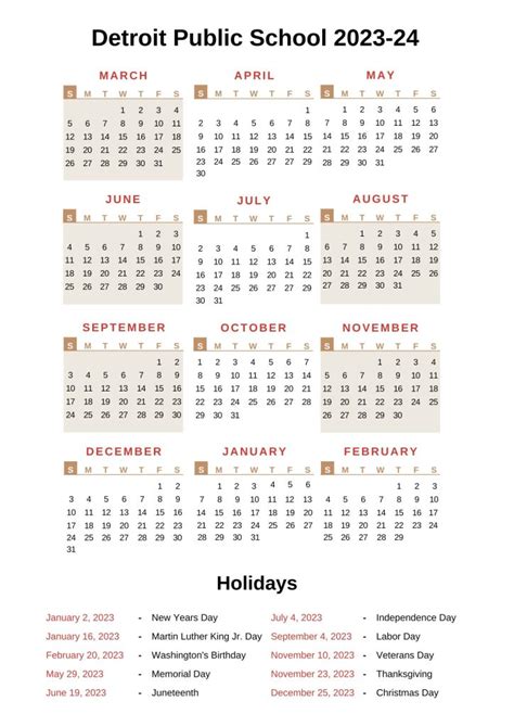 Detroit Public Schools Calendar 2023-24 with Holidays