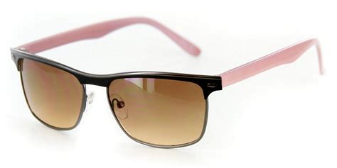 "Fast Track" Unisex Trendy Clubmaster Wayfarer Sunglasses - 100% UV Protection - Pink/Amber Lens ...